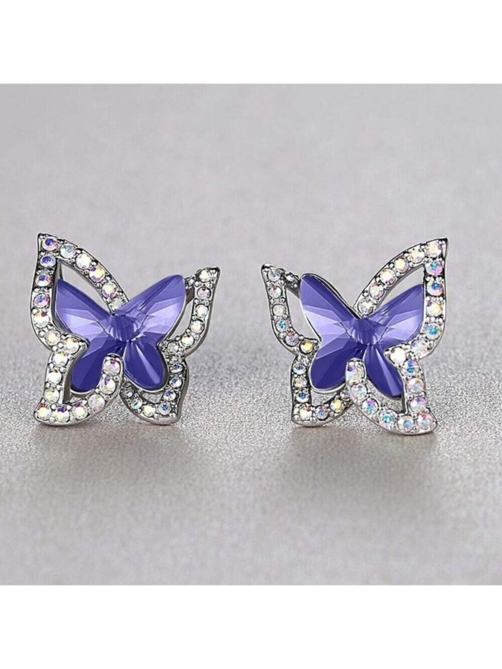Women's Purple Crystal Crisscros Butterfly Birthstone Sparkle Earrings